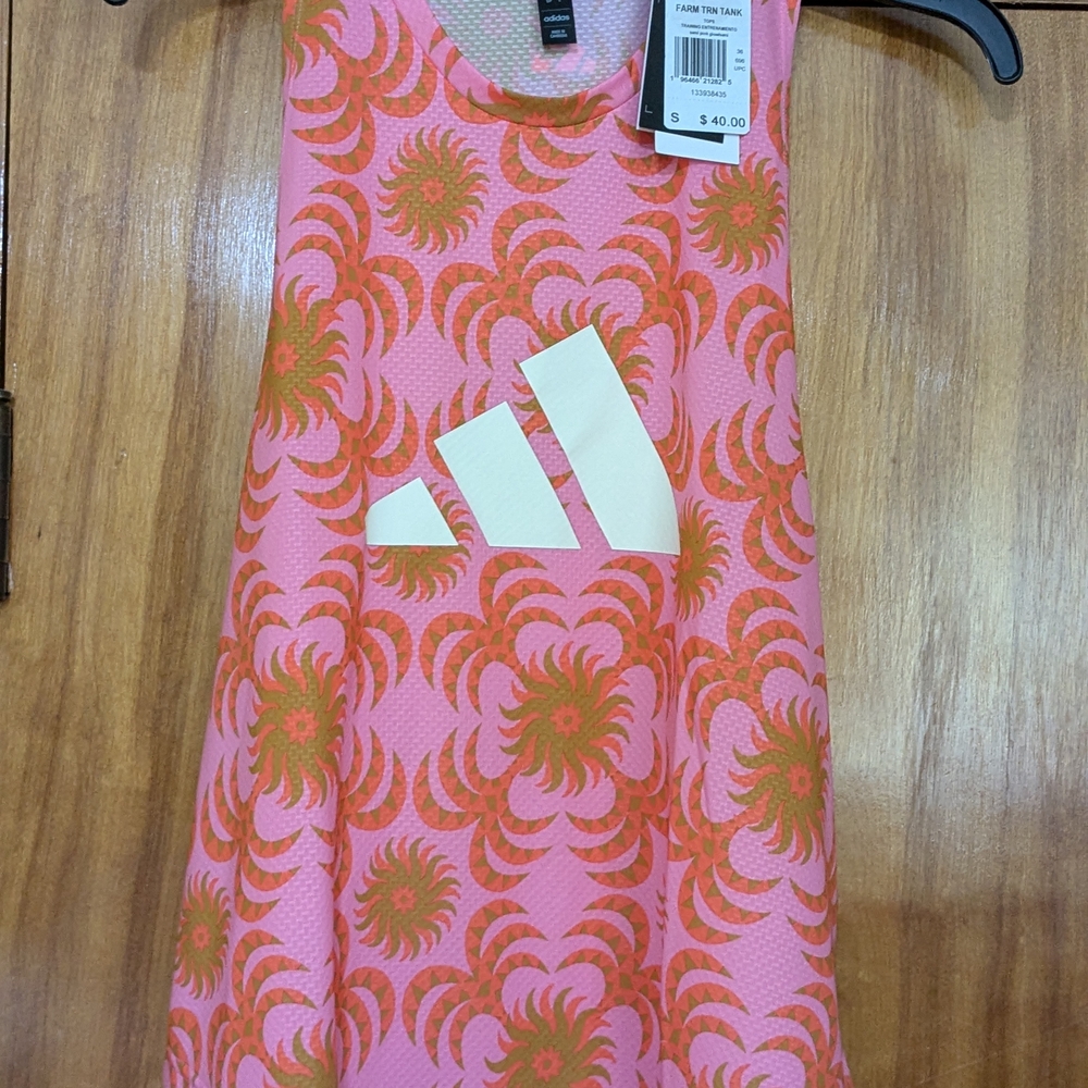 Adidas Tank in Pink with Orange Swirls